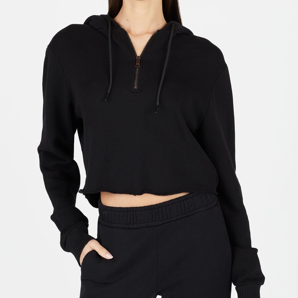 Cotton citizen Brooklyn crop half zip black hoodie